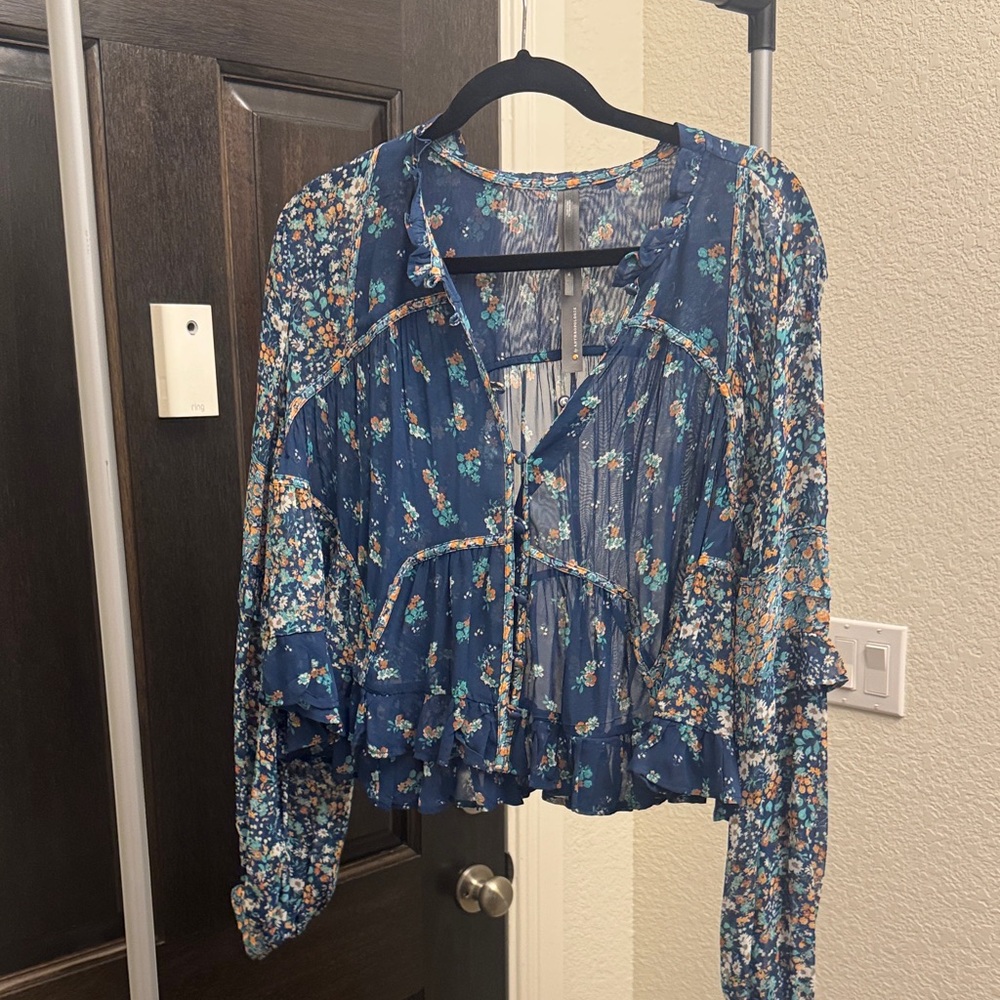 Anthropologie Sheer Babydoll Floral Blouse